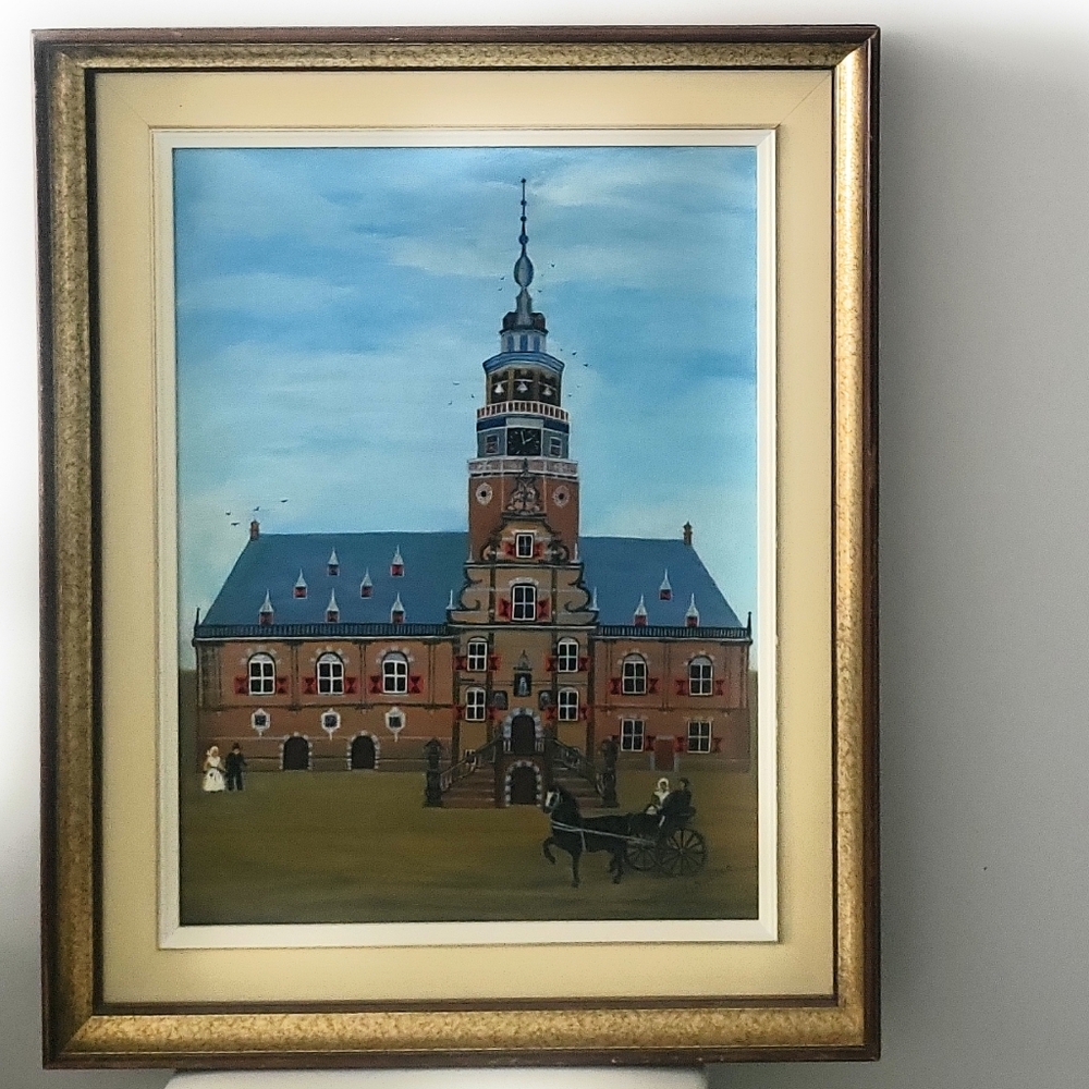 Original L. Mulder Painting of Stadhuis of Franeker, Netherlands. 25 X 30 Inches